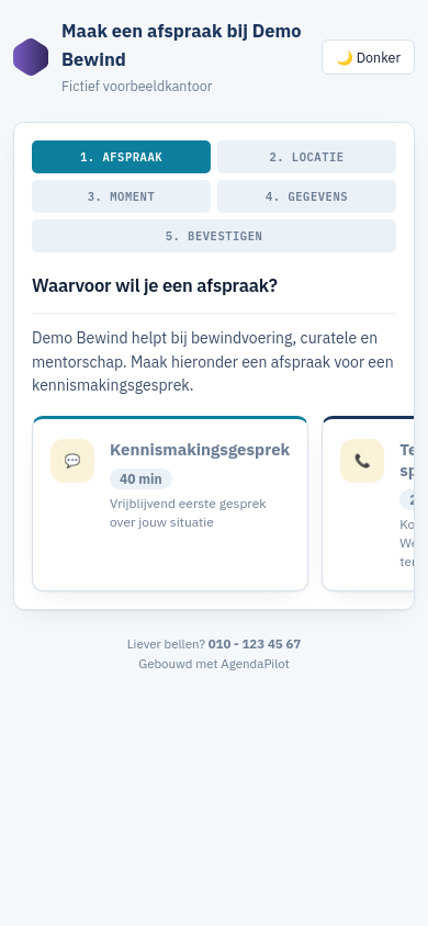 Dezelfde boekingspagina op een telefoon